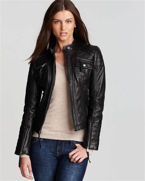 michael kors lederjacke hüftlang|Michael Kors leather jacket.